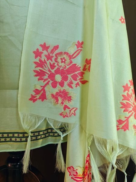 Bohemian Green Pure Tussar Silk Unstitched Salwar Suit with Dupatta For Party Wear Color Set Matching Dress Material Wholesale