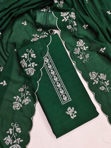 Bohemian Green Vichitra Silk Kurti with Santoon Bottom and Sequins Dupatta Color Set Matching Dress Material Wholesale