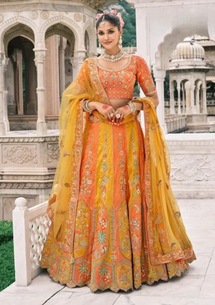 Wedding Special Orange And Yellow Fancy Silk Lehenga with Designer Blouse Bridal Lehenga Choli