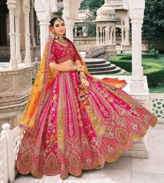 Bohemian Hot Pink Embroidered Silk Lehenga with Mirror Work for Party Wear Bridal Lehenga Choli