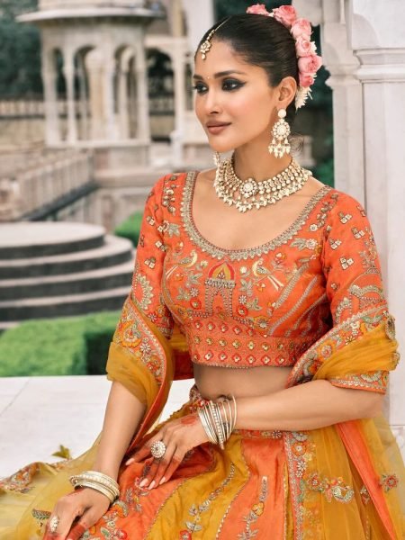 Wedding Special Orange And Yellow Fancy Silk Lehenga with Designer Blouse Bridal Lehenga Choli