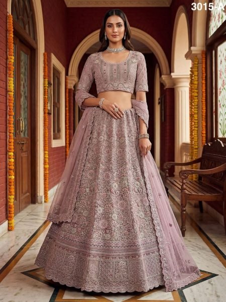 Bohemian Lavender Bridal Net Lehenga with Zari and Diamond Work for Wedding Wear  Lehenga