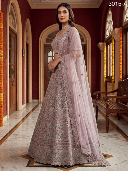 Bohemian Lavender Bridal Net Lehenga with Zari and Diamond Work for Wedding Wear Bridal Lehenga Choli