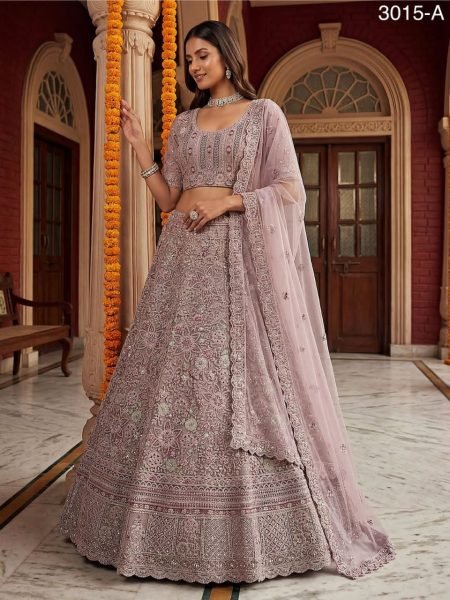 Bohemian Lavender Bridal Net Lehenga with Zari and Diamond Work for Wedding Wear Bridal Lehenga Choli