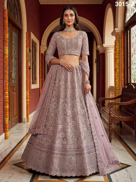 Bohemian Lavender Bridal Net Lehenga with Zari and Diamond Work for Wedding Wear Bridal Lehenga Choli