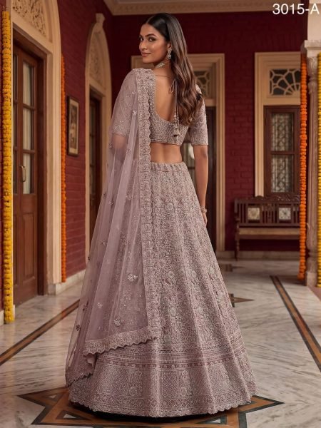 Bohemian Lavender Bridal Net Lehenga with Zari and Diamond Work for Wedding Wear Bridal Lehenga Choli