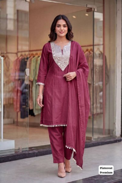 Bohemian Maroon Elegant Ethnic Suit Set with Real Mirror Work Design Embroidery Kurtis 