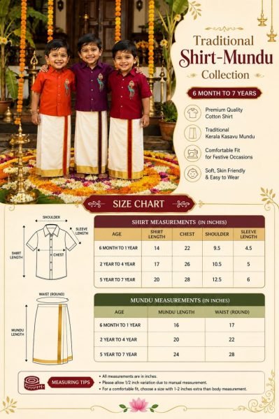 Bohemian Maroon Premium Kerala Kids Shirt Mundu Set with Peacock Maggam Work Boys Wear