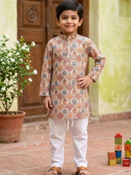 Bohemian Mulri Color Ethnic Kids Kurta Pyjama Set for Boutique Collection Mens Wear