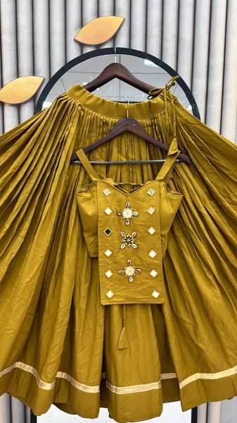 Bohemian Mustard Yelllow Readymade Navratri Lehenga Choli with Heavy Handwork Navratri Lehnega Choli