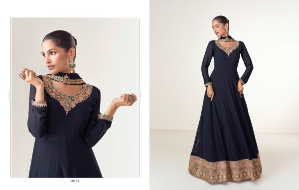 Bohemian Navy Blue Georgette Anarkali Suit with Ornate Embroidery And Dupatta Anarakali Gown Wholesale