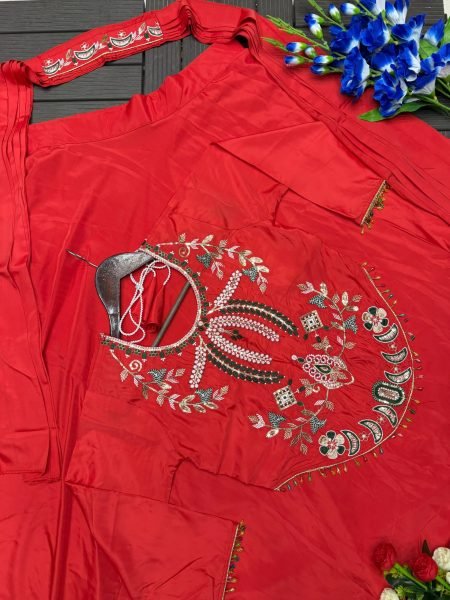 Bohemian Orange Designer Crepe Lehenga with Sequin Embroidered Blouse at Wholesale Rate Ready To Wear Collection