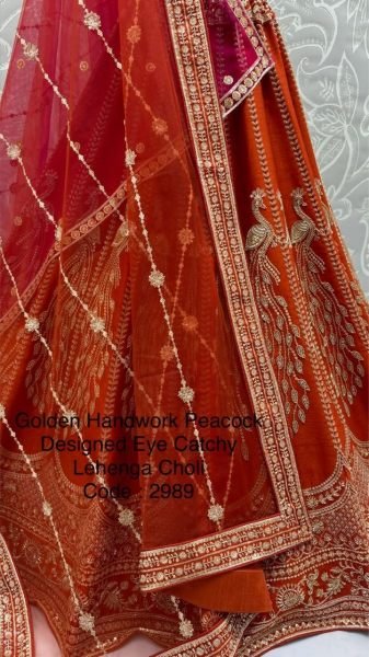 Bohemian Orange Gadhwal Silk Premium Embroidered Bridal Lehenga Choli Bridal Lehenga Choli