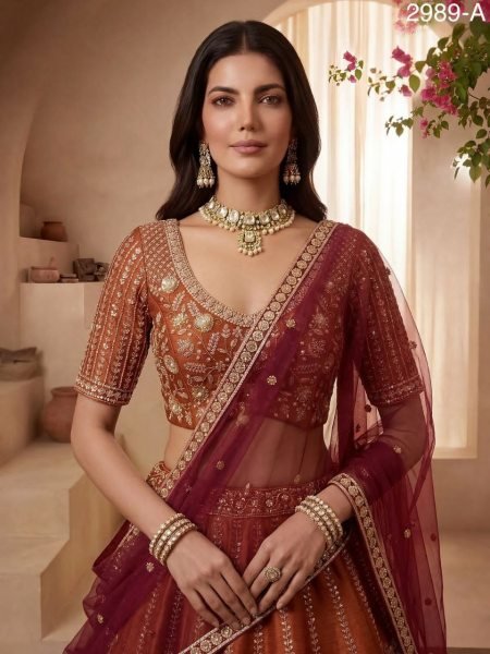 Bohemian Orange Gadhwal Silk Premium Embroidered Bridal Lehenga Choli Bridal Lehenga Choli