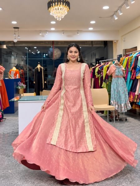 Bohemian Peach Heavy Salsa Crush Lehenga Choli with Fancy Lace Work at Manufacturer  