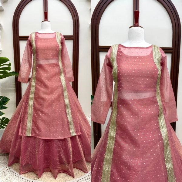Bohemian Peach Heavy Salsa Crush Lehenga Choli with Fancy Lace Work at Manufacturer  Ready To Wear Collection