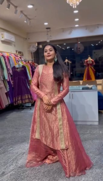 Bohemian Peach Heavy Salsa Crush Lehenga Choli with Fancy Lace Work at Manufacturer  Ready To Wear Collection