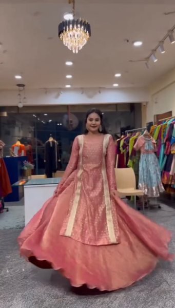 Bohemian Peach Heavy Salsa Crush Lehenga Choli with Fancy Lace Work at Manufacturer  Ready To Wear Collection