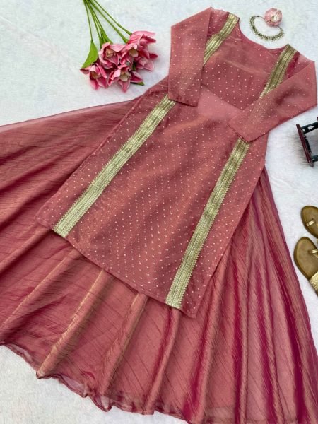 Bohemian Peach Heavy Salsa Crush Lehenga Choli with Fancy Lace Work at Manufacturer  Ready To Wear Collection