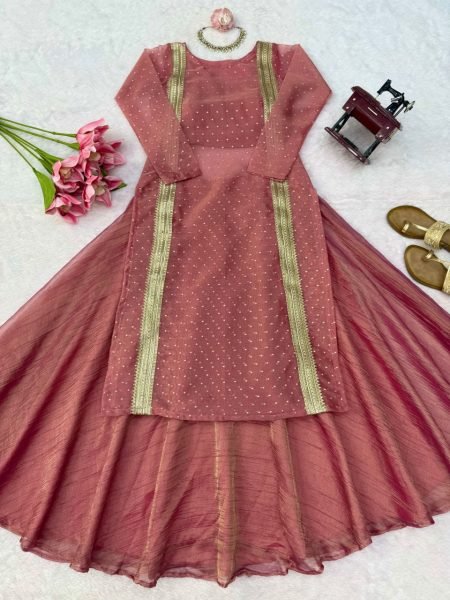 Bohemian Peach Heavy Salsa Crush Lehenga Choli with Fancy Lace Work at Manufacturer  Ready To Wear Collection