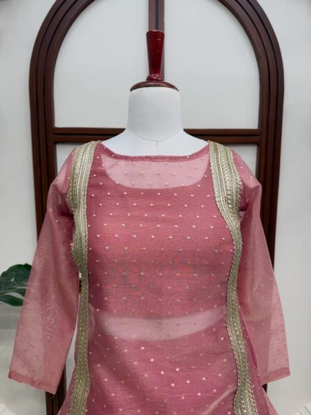 Bohemian Peach Heavy Salsa Crush Lehenga Choli with Fancy Lace Work at Manufacturer  Ready To Wear Collection