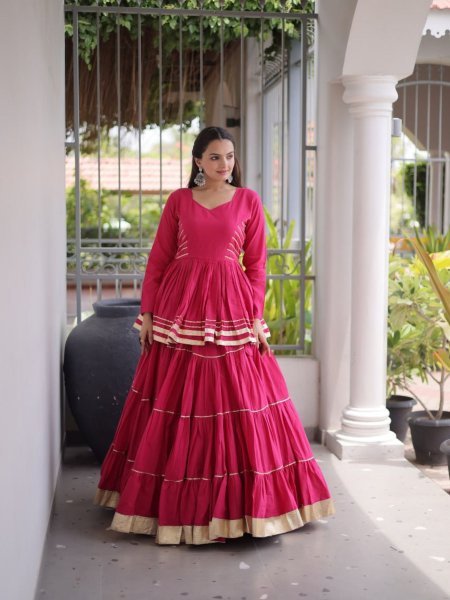 Bohemian Pink Designer Cora Cotton Lehenga with Gota Patti Peplum Top for Garba Nights 