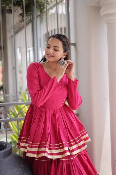 Bohemian Pink Designer Cora Cotton Lehenga with Gota Patti Peplum Top for Garba Nights Ready To Wear Collection