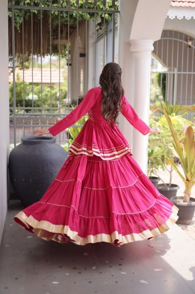 Bohemian Pink Designer Cora Cotton Lehenga with Gota Patti Peplum Top for Garba Nights Ready To Wear Collection