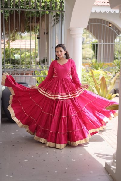 Bohemian Pink Designer Cora Cotton Lehenga with Gota Patti Peplum Top for Garba Nights Ready To Wear Collection