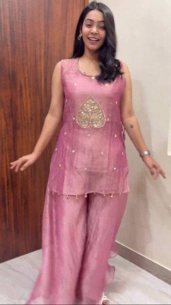Bohemian Pink Designer Salsa Fabric Top Choli Palazzo Set with Sequin Work 3 Piece Kurti Set