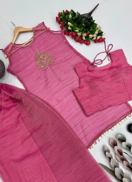 Bohemian Pink Designer Salsa Fabric Top Choli Palazzo Set with Sequin Work 3 Piece Kurti Set