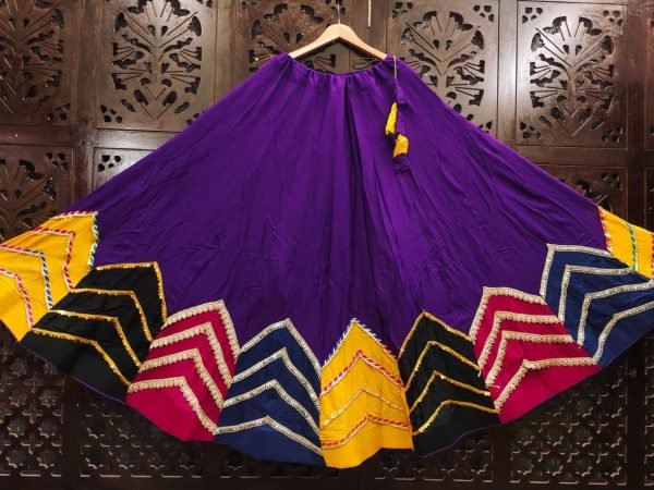 Bohemian Purple Boutique Quality Rayon Cotton Multi Patch Work Long Skirt Navratri Lehnega Choli
