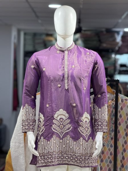 Bohemian Purple Festive Wear Men's Shimmer Kurta Bootcut Pant with Cotton Inner Kurta Pajama Wholesale
