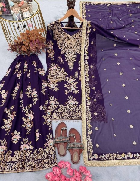 Bohemian Purple Heavy Embroidered Faux Georgette Top with Fancy Latkan Border at Wholesale Rate Ready To Wear Collection