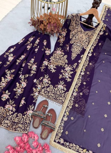 Bohemian Purple Heavy Embroidered Faux Georgette Top with Fancy Latkan Border at Wholesale Rate Ready To Wear Collection