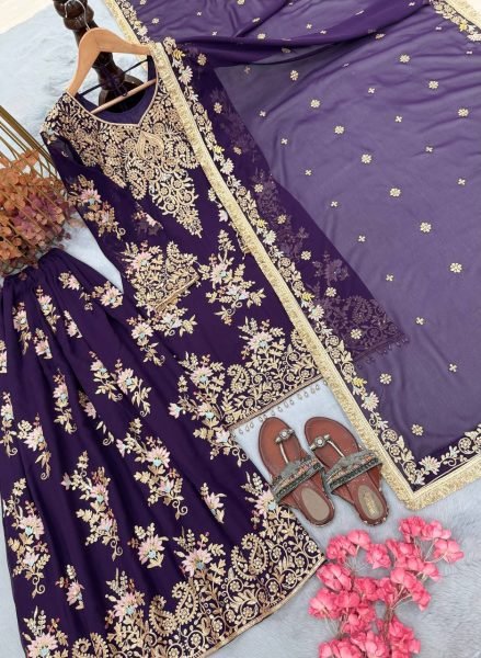 Bohemian Purple Heavy Embroidered Faux Georgette Top with Fancy Latkan Border at Wholesale Rate Ready To Wear Collection