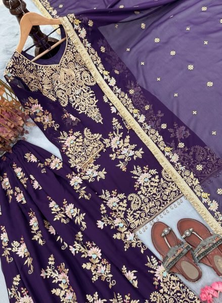 Bohemian Purple Heavy Embroidered Faux Georgette Top with Fancy Latkan Border at Wholesale Rate Ready To Wear Collection