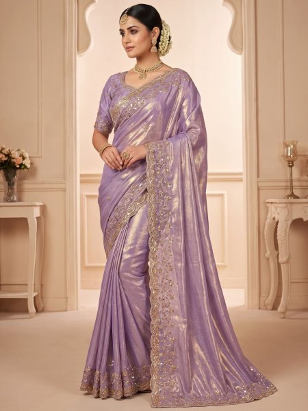 Bohemian Purple Pure Fandy Satin Silk Saree with Handwork and Cutwork Border