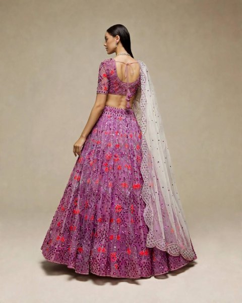 Bohemian Purple Semi-Stitched Butterfly Net Lehenga Choli with Embroidered Dupatta Designer Lehenga Choli