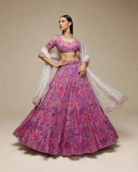 Bohemian Purple Semi-Stitched Butterfly Net Lehenga Choli with Embroidered Dupatta Designer Lehenga Choli