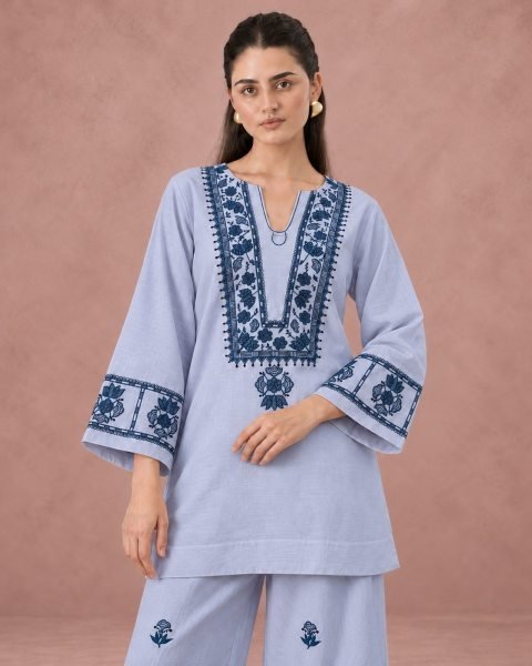 Dynamic Purple Stylish Cotton Flex Embroidered Top and Bottom Co Ord for Wholesale Rate CO ORD Sets