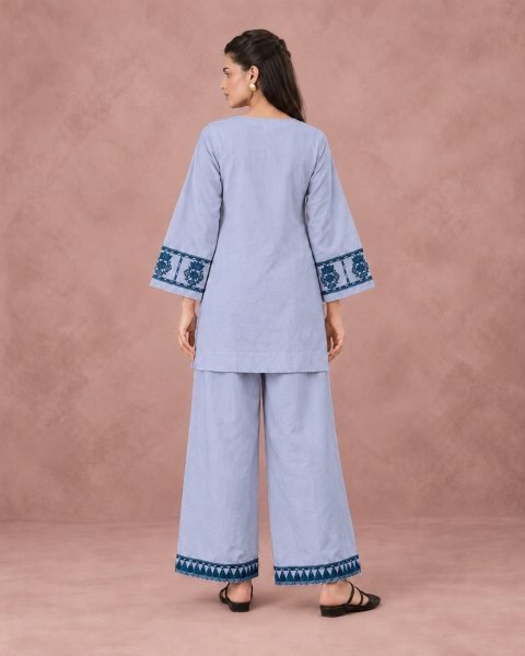 Dynamic Purple Stylish Cotton Flex Embroidered Top and Bottom Co Ord for Wholesale Rate CO ORD Sets