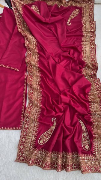 Bohemian Rani Pink Crepe Silk  Suit for Women with Heavy Sequence Embroidery and Zari Work Ready To Wear Collection