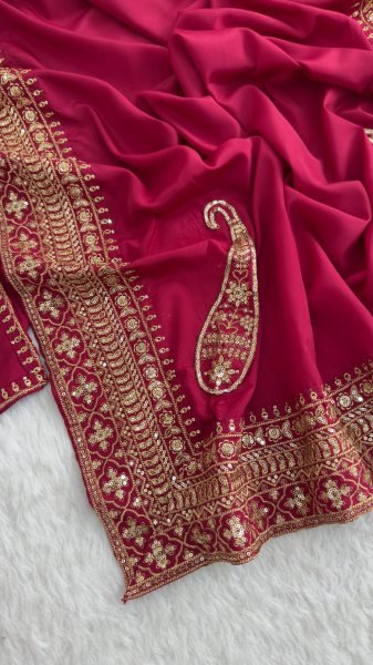Bohemian Rani Pink Crepe Silk  Suit for Women with Heavy Sequence Embroidery and Zari Work Ready To Wear Collection