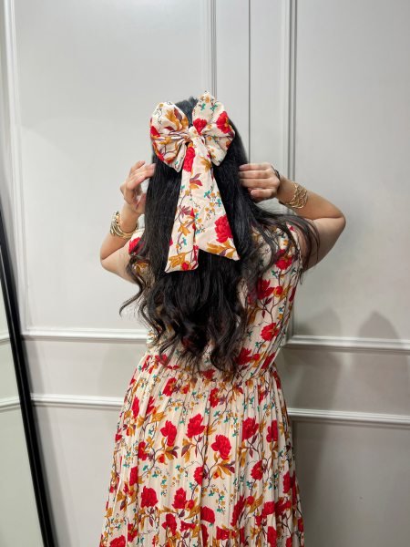 Bohemian Red Brunch Wear Maslin Silk Dress with Beautiful Floral Prints at Manufacturer  Western Ladies Top Wholesale
