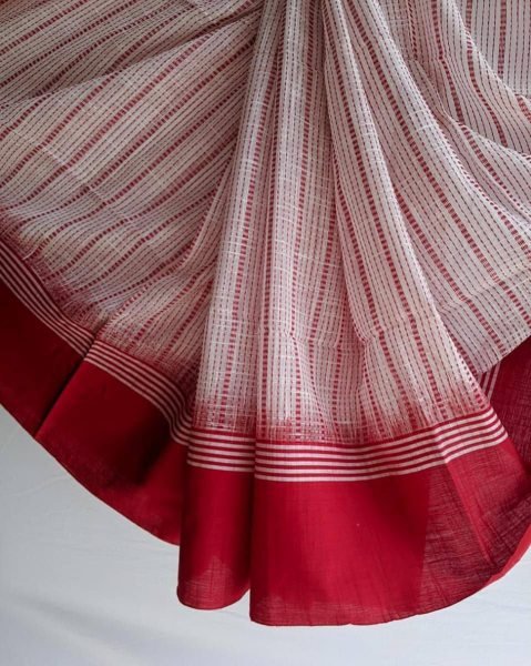 Bohemian Red Designer Linen Cotton Digital Print Saree with Matching Blouse Printed Cotton Sarees Wholesale