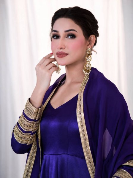 Bohemian Royal Purple Women s Heavy Silk Embroidered Anarkali Suit with Matching Pant Ready To Wear Collection