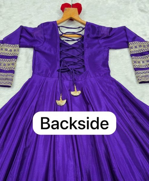 Bohemian Royal Purple Women s Heavy Silk Embroidered Anarkali Suit with Matching Pant Ready To Wear Collection