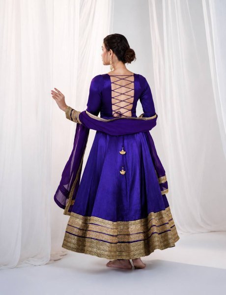 Bohemian Royal Purple Women s Heavy Silk Embroidered Anarkali Suit with Matching Pant Ready To Wear Collection