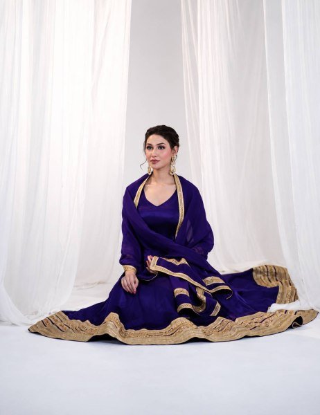 Bohemian Royal Purple Women s Heavy Silk Embroidered Anarkali Suit with Matching Pant Ready To Wear Collection